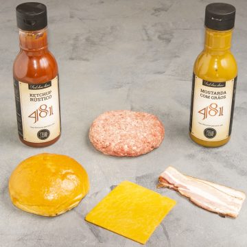 KIT PÃO, CARNE, QUEIJO, BACON, KETCHUP E MOSTARDA - 481 BURGER DE PICANHA (4 UN.)